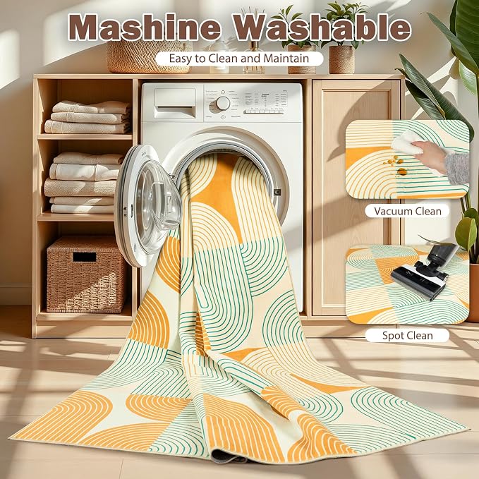 Area Rugs for Living Room 6x9, Washable Modern Abstract Rug for Bedroom, Soft Non-Slip Indoor Floor Carpet for Dining Room Nursery Office Home, Orange