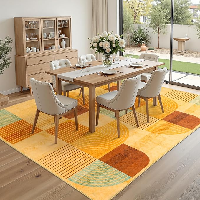 4x6 Area Rugs for Living Room, Soft Modern Geometric Rug for Bedroom, Washable Non-Slip Indoor Floor Abstract Carpet for Dining Room Nursery Home, Multi/Orange