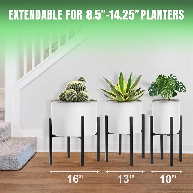 Sorbus Adjustable Metal Plant Stand – Mid Century Style Flower Pot Holder, 10 to 16 Inches Planter Stand for Modern Home Décor, Houseplants – Plant & Pot NOT INCLUDED (Black, 1 Pack)