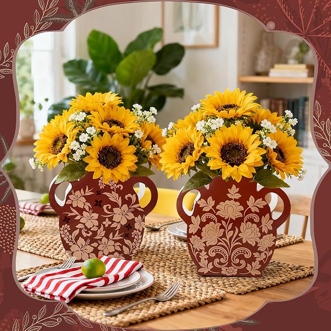 12 Pcs Platos De Barro Mexicanos Cielito Lindo Paper Flower Vase Centerpiece Party Decor Mexican Gift Boxes Terracotta Clay Pottery Cinco De Mayo Table Decoration(Brown)