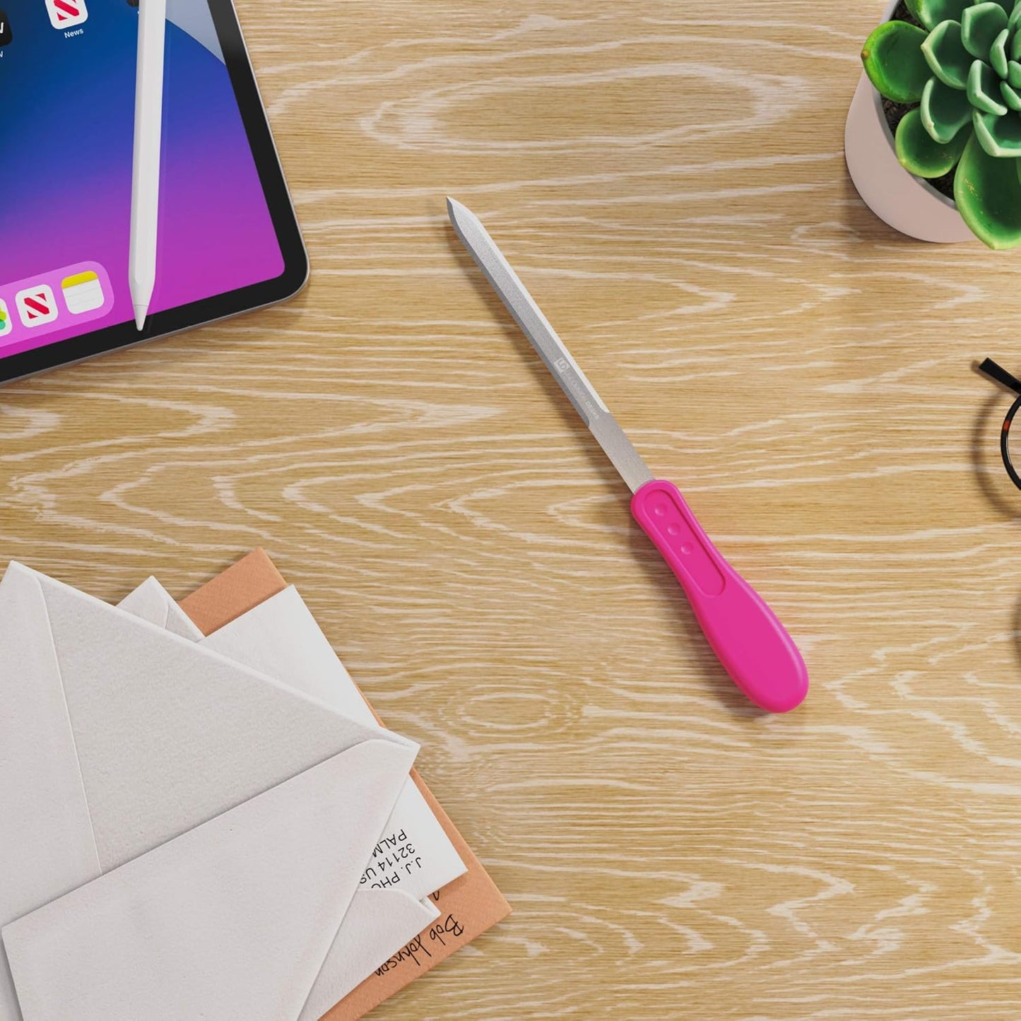 Uncommon Desks Letter Opener - Ergonomic Stainless Steel Knife-Edge Blade | 6 Mixed Colors