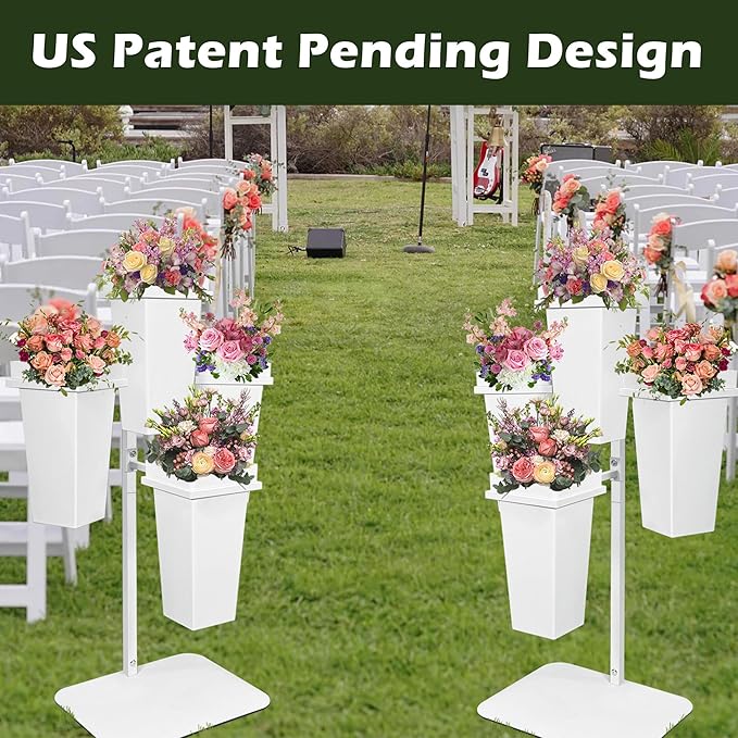 PROLEE Flower Display Stand with Buckets, Wedding Flower Cart Display Stand with Wheels,Flower Stand for Wedding Party, Events and Garden Decor (White)