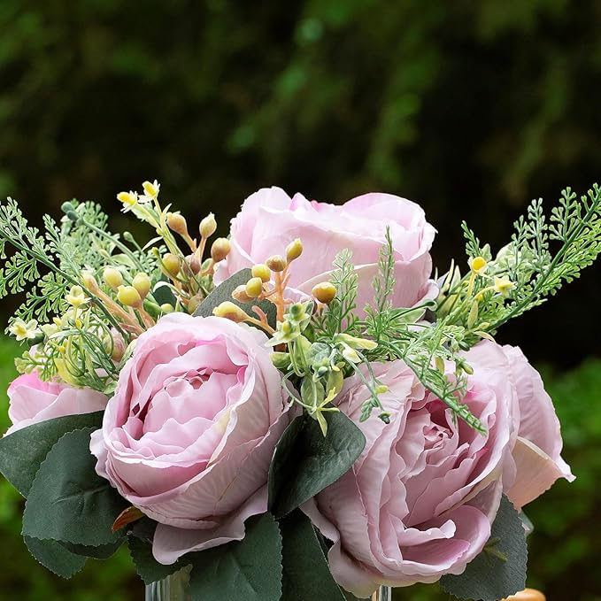 ENOVA FLORAL Artificial Flower Arrangement with Vase,Mixed Artificial Fake Silk Peony Flower in Vase for Decoration Home Office, Wedding Centerpiece (Light Pink)