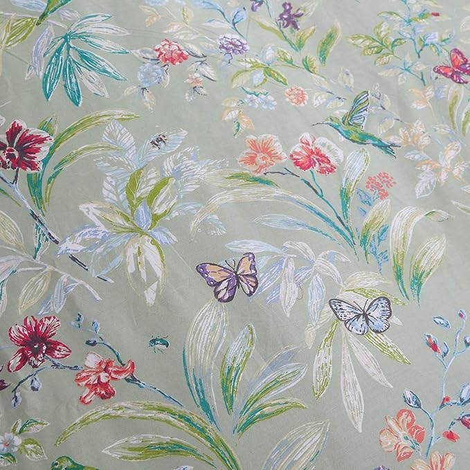 Brandream Floral Bedding Duvet Quilt Comforter Cover King Size Watercolor Butterfly Flower Farmhouse Country 100% Soft Egyptian Cotton 1 Duvet Cover and 2 Pillowcases Green Summer Bedding, 3 Pieces