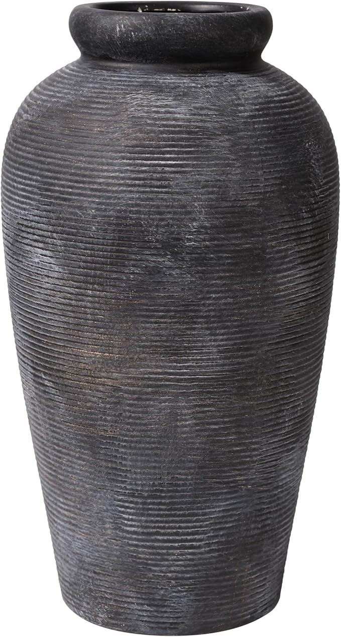 Large Ceramic Rustic Vase, 11 inch Farmhouse Flowers Tall Vase Vintage Texture Pottery Floor for Indoor Table, Centerpieces, Living Room Home Decor, Bronze