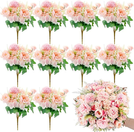 Olgaa 12 Bundles Peonies Artificial Flowers Silk Flowers Fake Peony Bouquet Faux Peonies Flowers Bulk for Wedding Decor Centerpiece Table Decorations (Pink)