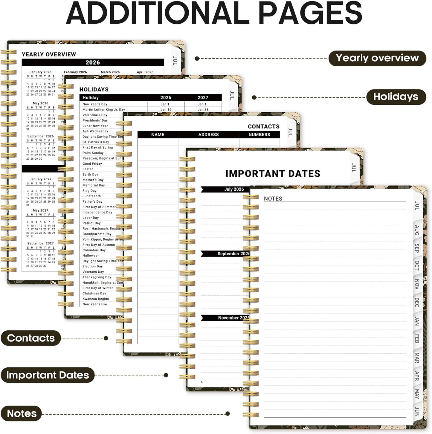Wild Rose Academic Planner 2026-2027 | Monthly & Weekly Calendar, 8.5" x 11", Hardcover Agenda with Tabs