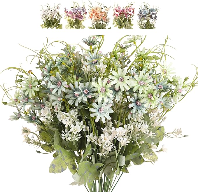 Artificial Flowers Wildflowers Silk Daisy Spring Fake Daisies Decoration Summer UV Resistant Colorful Mixed Bundles Faux Greenery Outdoor Plant Stem Filler for Home Decor Indoor Floral Arrangements