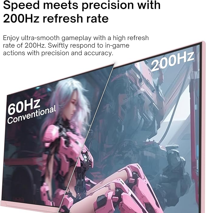 Pixio PX248 Wave Pink 24 inch 200Hz Refresh Rate FHD 1080p Resolution Fast IPS Panel 1ms GTG Response Time Built-in Speakers Gaming Monitor with Adaptive Sync