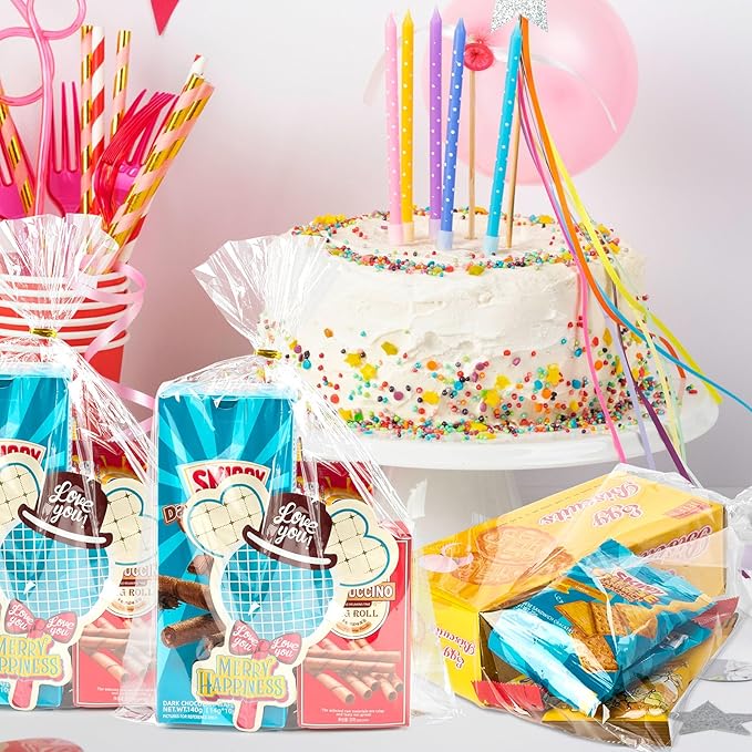 Ohuimrt 100 PCS Cellophane Treat Bags, 10 x 14 Inches Clear Plastic Goodie Gift Bags with Ties for Party Favors, Candies, Cookies, Snacks