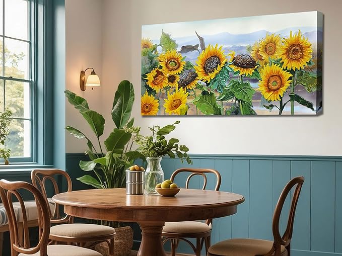 Ardemy Sunflower Wall Art Canvas Flower Yellow Picture Floral Landscape Painting for Living Room, Nature Extra Large Framed Artwork Bedroom Dining Room Home Office Wall Decor 58"x29"