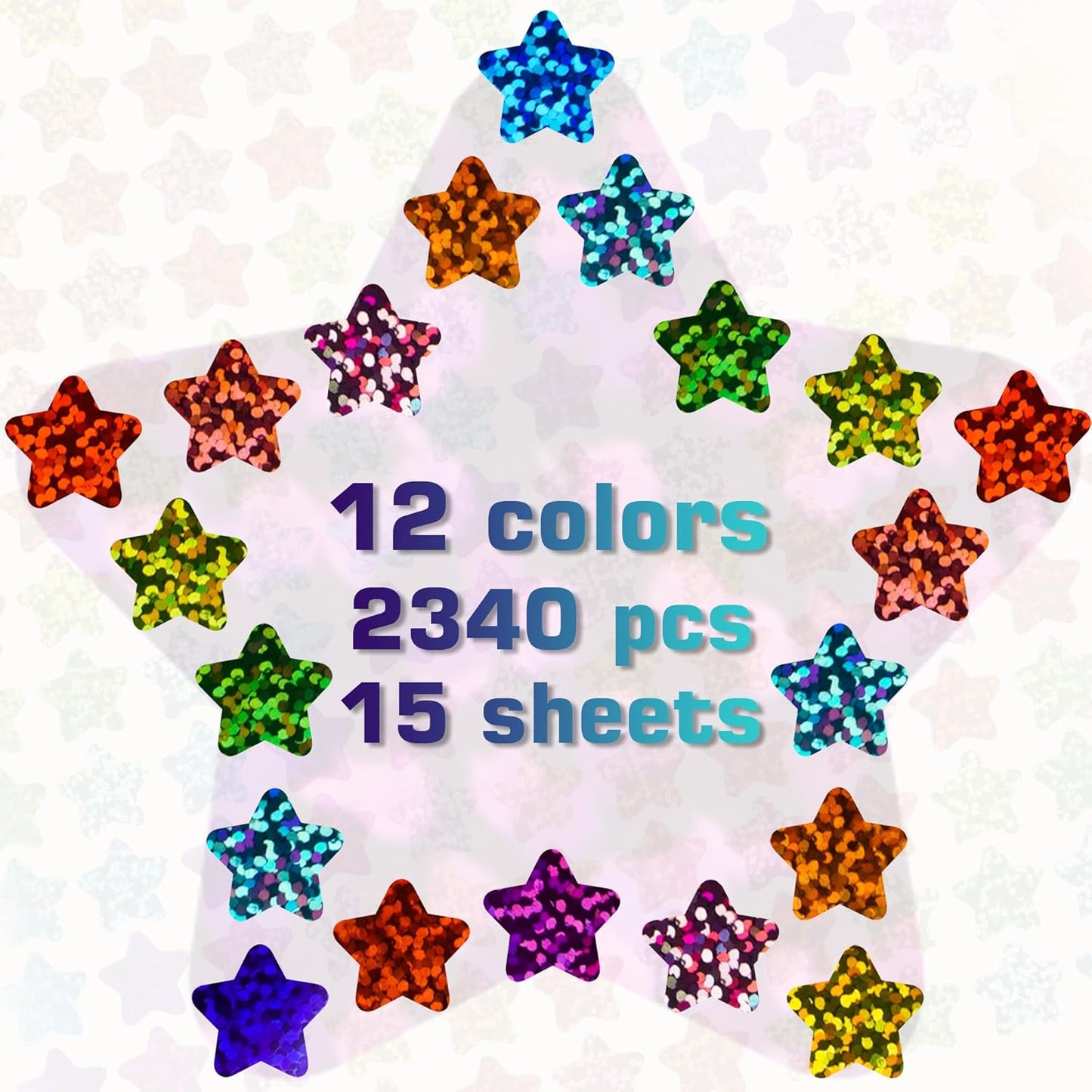 2340 Pack Holographic Star Stickers - Sparkly 0.6” Stars for Kids' Rewards | Classroom Supplies