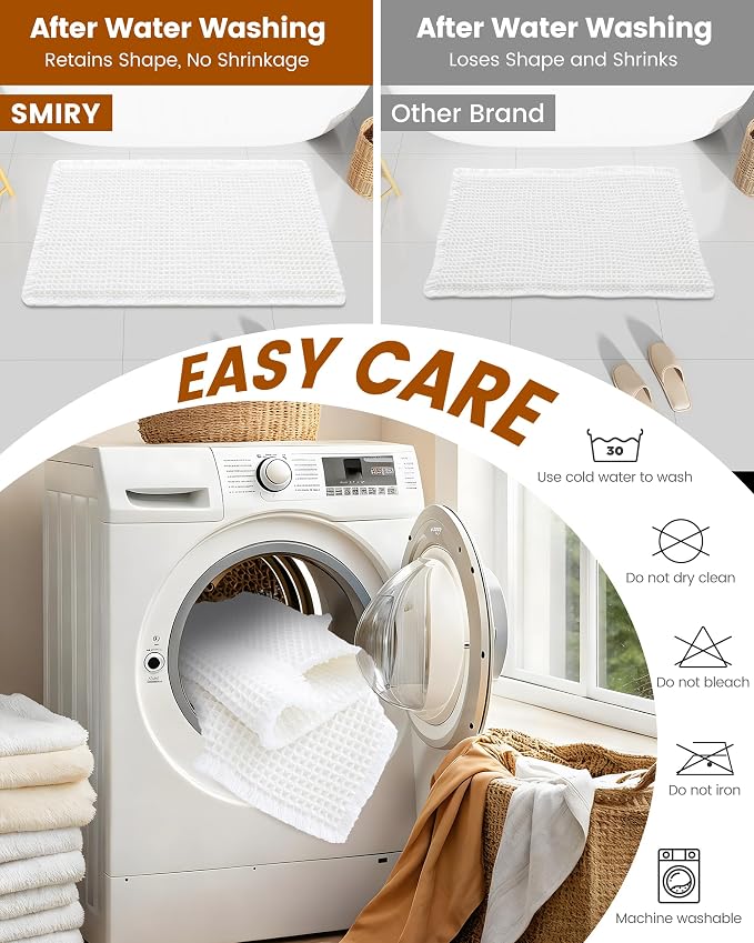 Smiry Waffle Bath Mat 40x32, Extra Soft Absorbent Bathroom Rugs, Non Slip Machine Washable Quick Dry Bath Rugs for Bathroom Floor, Tub, Shower, Home Decor Accessories, White