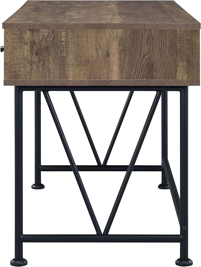 Coaster Furniture Analiese Farmhouse 3 Drawer Home Office Writing Desk Black Metal Base Rustic Oak Brown 802541