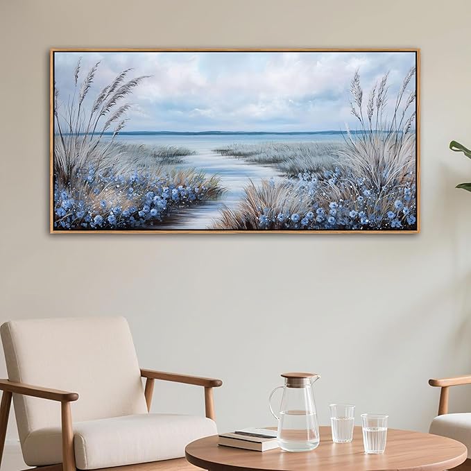 KLAKLA Beach Wall Art for Living Room 48x24 Inches Blue Ocean Wall Paintings Sea Wave Canvas Picture Artwork Modern Poster Bedroom Office Home Decor