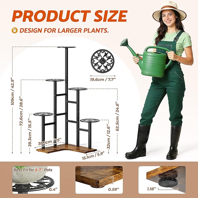 6 Tier Plant Stand Indoor Outdoor Metal Flower Pot Holder Shelf Tiered Planter Display Rack for Living Room Balcony Garden Patio