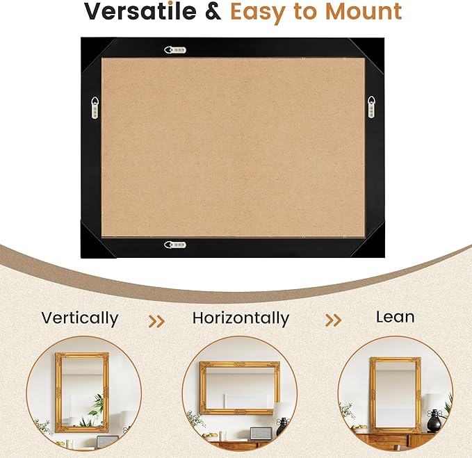 TRAHOME Vintage Gold Mirror for Wall, 28"x40" Antique Decorative Baroque Mirror with Imitation Metal Frame, Ornate Decorative Wall Mirror Decor for Entryway, Fireplace, Living Room, Hallway, Bathroom