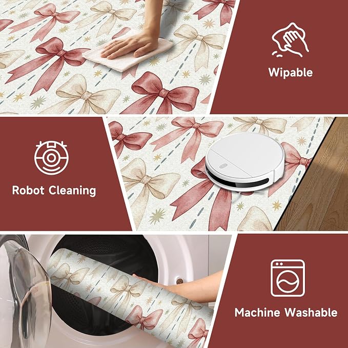 Pink Bowknot Area Rug 2'x3' Watercolor Coquette Aesthetic Non-Slip Washable Carpet for Entryway Bedroom Living Room Nursery Kitchen Playroom Home Decor Soft Low Pile Floor Mat