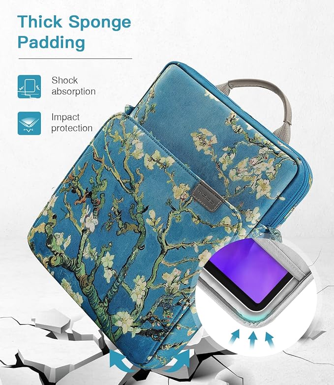 MoKo 12.9 Inch Tablet Sleeve Bag,Fits with 13" New iPad Pro M4 & Air M2 2024,iPad Pro 12.9 M2&M1,Surface Laptop Go 12.4,Galaxy Tab S8+/S9+ 12.4,Handle Carrying Case with Shoulder Strap, Apricot Flower
