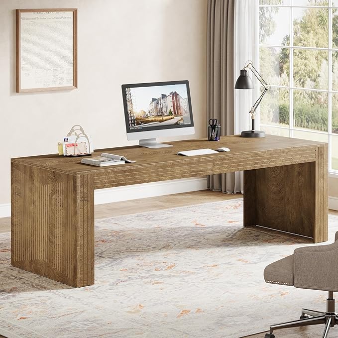 Tribesigns 79-Inch Extra Long Desk, Two Person Double Desk for Home Office, Wooden Long Computer Desk Writing Table for Office, Natural