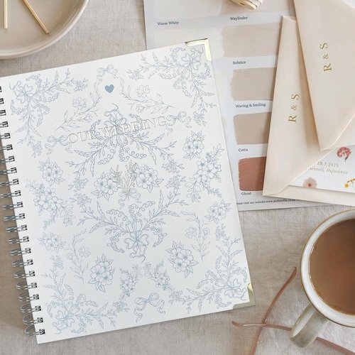 Lady&Home Wedding Planner Book - Elegant Organizer with Countdown Calendars & Checklists | Blue & White Floral Design
