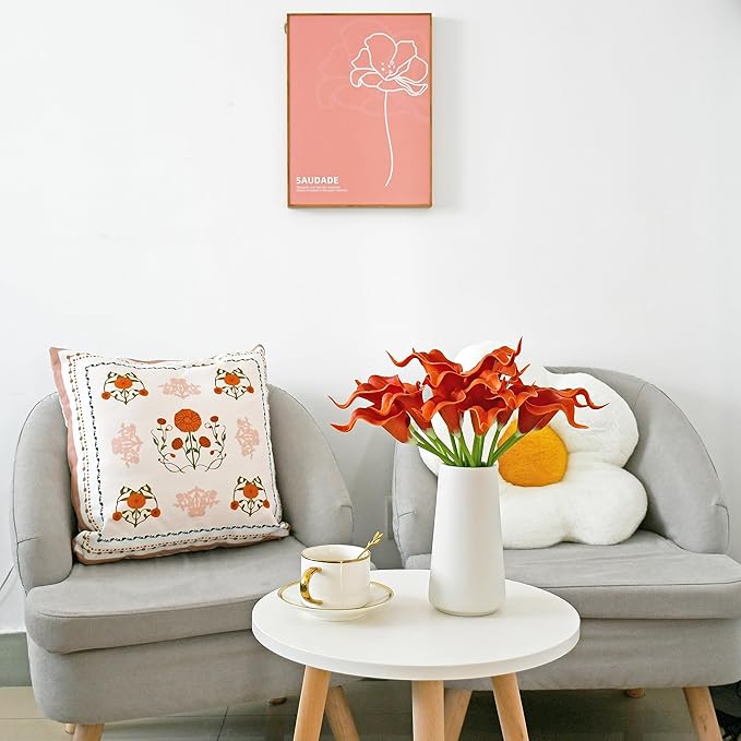Mandy's PU Burnt Orange Calla Lily Artificial Flowers 20 Stems 13.5in Faux Realistic Centerpiece for Thanksgiving and Christmas Decorations DIY Bridal Bouquet Home Décor