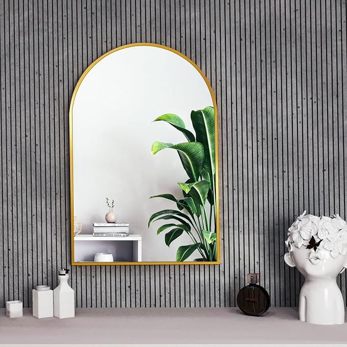 HARRITPURE Wall Mounted Mirror Arch Mirror for Bathroom,Vanity Mirror Aluminum Alloy Metal Frame Home Decor for Bathroom Bedroom Living Room Entryway (Gold-2Pcs, 24"*36")