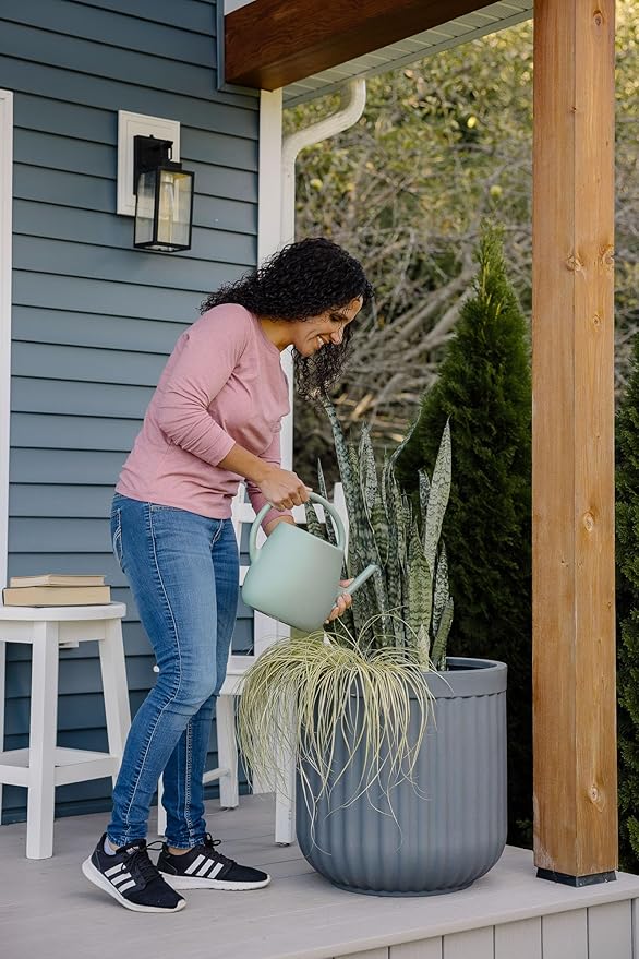 Beuta Large Planters for Outdoor Plants - Set of 3, 15/18/20 Inches - USA Made - Outdoor Planters for Porch - Tall Planter for Outdoor & Indoor Plants | Large Indoor Plant Pot - Grey