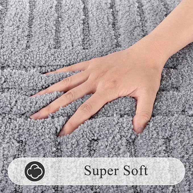 SHACOS Super Soft Bathroom Runner Rugs 24"x60" Non Slip Boho Bath Rugs Microfiber Absorbent Bath Mats for Bath Room Floor Machine Washable Shaggy Carpet for Shower Bathtub, Light Grey 2' x 5'