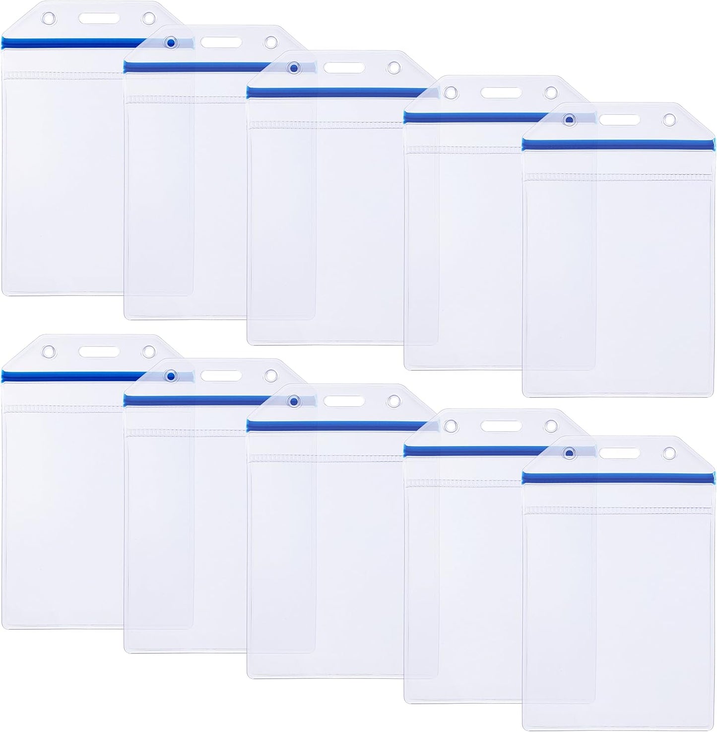 Wisdompro Vertical Extra Thick Clear ID Badge Holders - 10 Pack with Resealable Zip | Blue Zip (4-1/8" x 2-7/8")