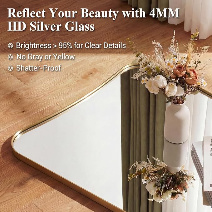 ANDY STAR Gold Vanity Mirror, 22x30 Inch Brushed Gold Bathroom Mirror, Antique Brass Asymmetrical Mirror in Rust-Proof Stainless Steel Metal Frame, Unique Butterfly Shape, Ideal for Home Remodel