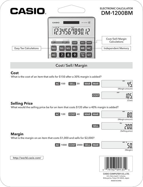Casio DM-1200BM - Business Desktop Calculator with Cost/Sell/Margin Keys | Extra-Large 12-Digit Display for Office & Finance