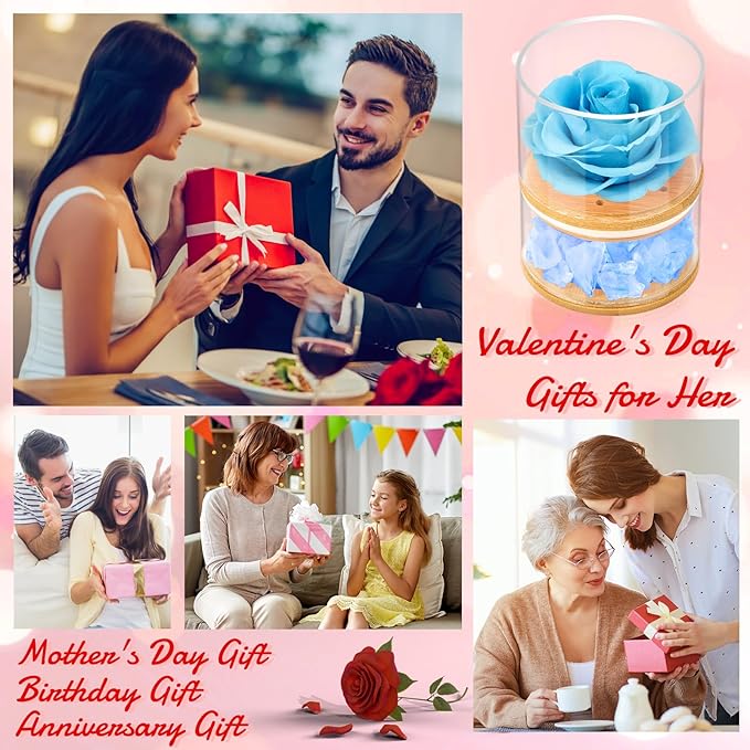 Christmas Birthday Flower Gift for Women Preserved Blue Rose with Light,Rose Essential Oil Set,Forever Flower Rose Gifts for Girlfriend Wife Mom Gift for Birthday, Anniversary,Thanksgiving,Valentines