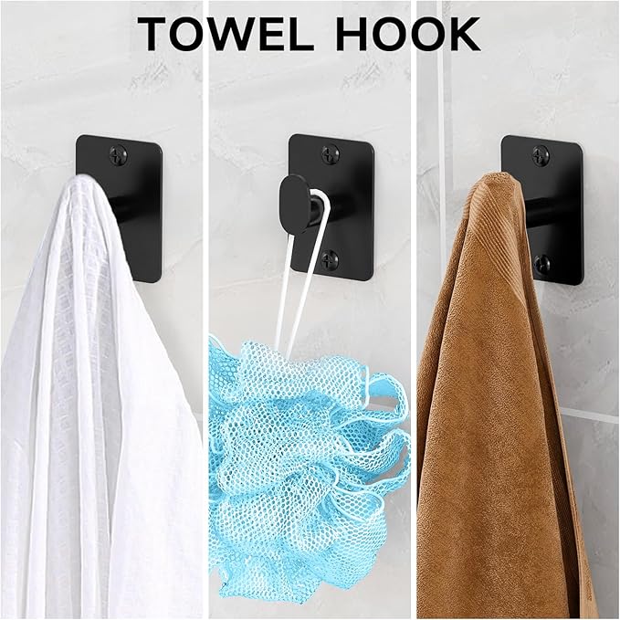 KLJKPA 4 Pieces Bathroom Hardware Set, 32 inch Towel Bar, Matte Black Bathroom Accessories Set, Towel Racks for Bathroom, Robe Towel Hooks, Toilet Paper Holder Wall Mounted