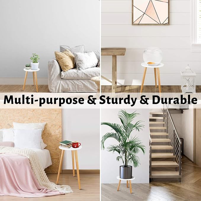Uneedem Plant Stand Indoor, Mid Century Modern Small Round Plant Table for Flower Pots, 8.9" Tall Plant Holder Wood Stool for Living Room (2 Pack)