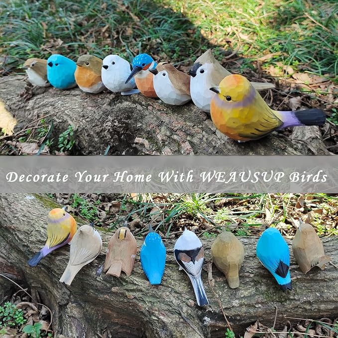 WEAUSUP Hand Carved Wooden Bird Figurine Gift for Bird Lovers | Hand carved wood bird statue with delicate paint,home shelf decor gift(suit 2)