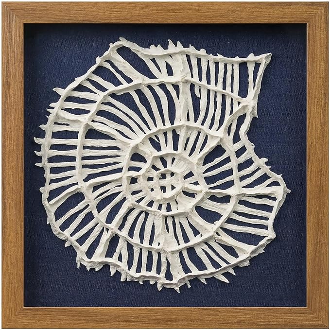 FOLKOR Beach Wall Art Decor for Living Room Bedroom Guest Room, 12" Framed Seashell Shadow Box Art with Blue Background, 3D Coastal Wall Hanging Accent for Entryway Staircase Exhibition Gallery Wall