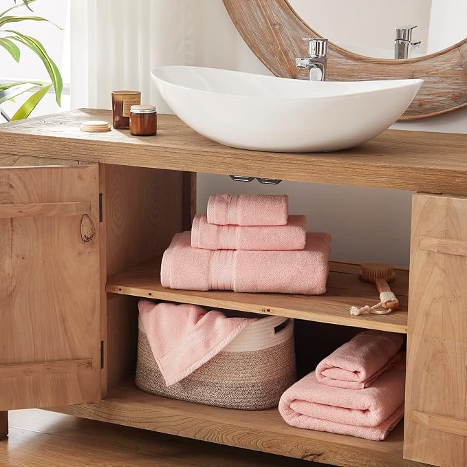 COZYART Pink Bathroom Towel Set 6Pcs, 100% Turkish Cotton Bath Towel Sets for Bathroom, Soft Absorbent, 650 GSM Luxury 6 Pcs with 2 Bath Towels, 2 Hand Towels, 2 Washcloths