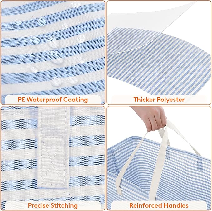 Lifewit 2 Pack Laundry Hamper Large Collapsible Laundry Basket, Freestanding Waterproof Cloth Hamper with Easy Carry Handles in Laundry Room Bedroom Bathroom Dorm for Adult, Grey&Blue, 2 x 100L