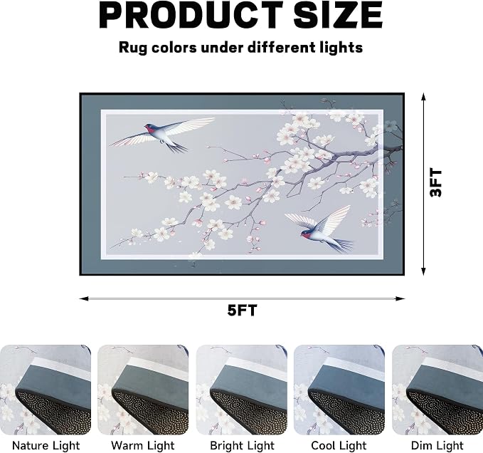 Cherry Blossom Area Rug 3D Swallow Sakura Floral Rugs for Entryway Bedroom Living Room Kitchen Home Decor Soft Non Slip Indoor Carpet Washable Low Pile Floor Mat,3'x5'