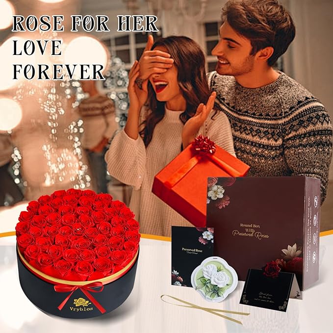 50 Forever Red Roses in a Box Preserved Flowers 100% Real Immortal Rose for Delivery Prime Graduation Birthday Home Decor Flower Eternal Rosas for Her Women Mom Wife Girlfriend