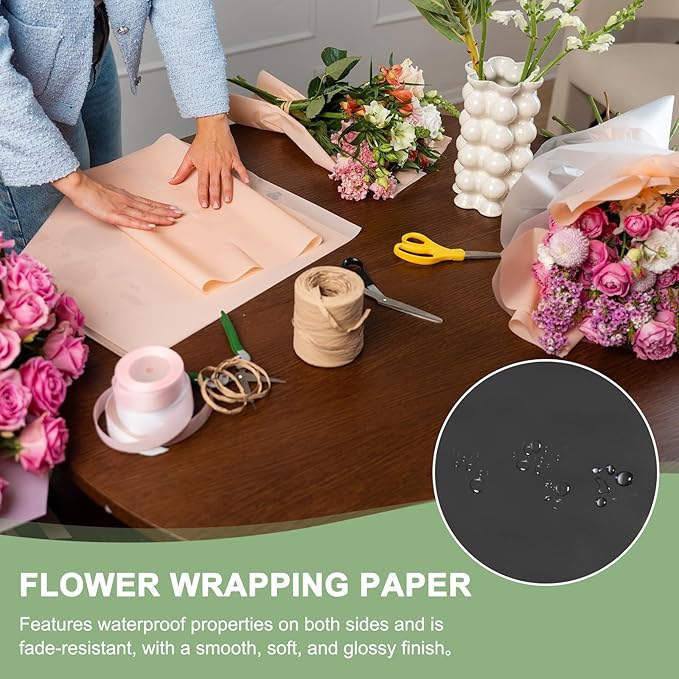 PATIKIL Flower Gift Wrapping Paper, 20 Sheets Gold Edge Waterproof Bouquet Paper Wrap Florist Supplies Packaging Floral Papers for Wedding DIY Craft Valentine Mother's Day, Black