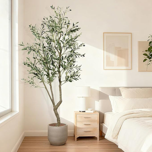 6.1ft Artificial Olive Tree, Faux Olive Tree with Lifelike Fruits, 72 in Fake Olive Tree with Sturdy Plastic Nursery Pot, Artificial Plants for Office Home Living Room Indoor Outdoor Decor