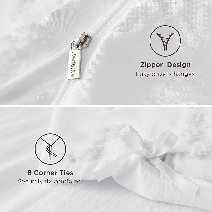 Bedsure Boho Duvet Cover Full Size, Soft & Comfortable Elegant Design Boho Bedding for Decoration, Machine Washable Comforter Cover for All Seasons,Includes 1 Duvet Cover & 2 Pillow Shams,White