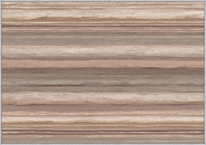 Natural Stripe Rustic Area Rug, Beige Brown Pattern Carpet, Washable Non Slip Low Pile Soft Thin, Living Room Bedroom Dining Room Home Decor Mat 6x8ft