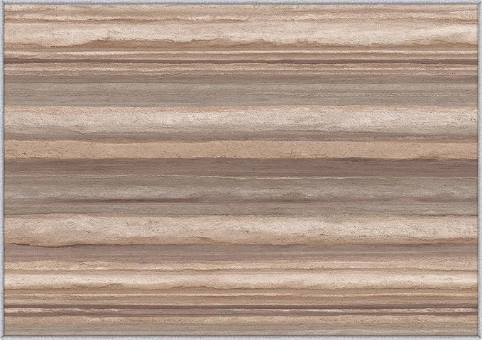 Natural Stripe Rustic Area Rug, Beige Brown Pattern Carpet, Washable Non Slip Low Pile Soft Thin, Living Room Bedroom Dining Room Home Decor Mat 5x8ft