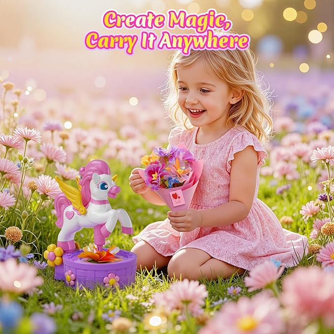 Unicorn Toys for Girls Age 4-6 7-8 9-12, Fabric Flower Bouquets Toys, Flower Making Kit, DIY Arts and Crafts for Kids, Unique Christmas Birthday Gifts for 3 4 5 6 7 8 9 10 11 12 Year Old Girls Gifts
