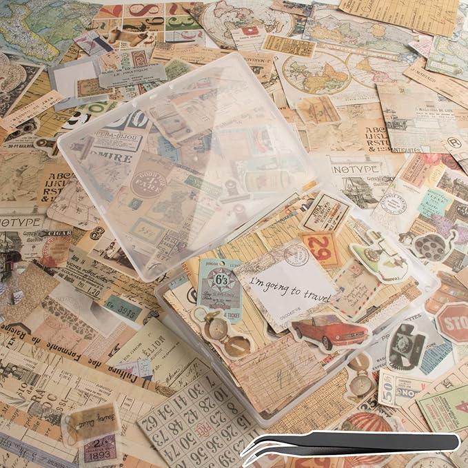 200Pcs Vintage Scrapbook Stickers, Aesthetic Junk Journal Stamping Supplies Kit, Scrapbooking Ephemera Washi Paper for Bullet Journaling Planners Diary Collage