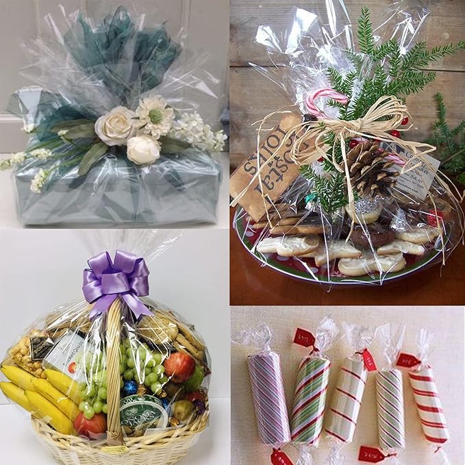 Clear Cellophane Wrap Roll-Plastic Gift Wrapping Paper 148ft x 34 inches, Transparent Paper Wrap Roll 3 Mil Thick for Floral Bouquets, Flower Paper Wrapping for Hampers, Baskets, Treats, Arts & Crafts