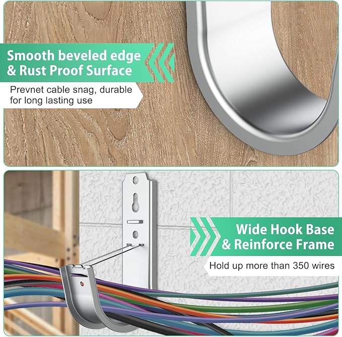 IRENPORU 100 Pack 2 Inch Cable Support J Hook Wall Mount J Hook with Retainer Clip, Galvanized Steel for Cable Management & Organization Solution